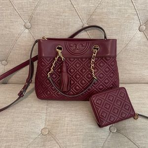 Tory Burch plum soft leather bag + wallet + cross body strap 3 in one all NWOT